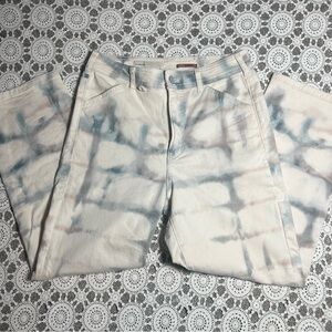 Anthropologie Cream and Blue Tie-Dye Flare Jeans
